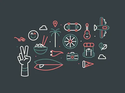 Travelstrations Vol I adventure animation design digital illustration food graphic design iconography icons illustration illustration design illustrator minimal motion outdoors plane surf travel travelling vector wanderlust