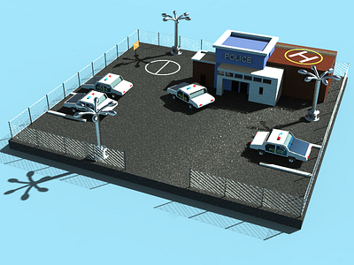 Police Station 3d 3d art architecture art cars illustration police station