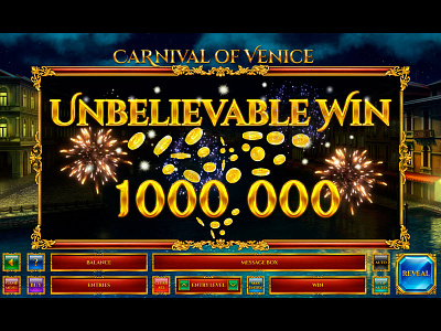 Congratulatory screen of Unbelievable Win big win deigital design digital art digitalart game art game design game designer illustration screen slot design slot game art slot game design slot machine venice venice design venice slot venice slot game venice symbols venice themed winnings screen