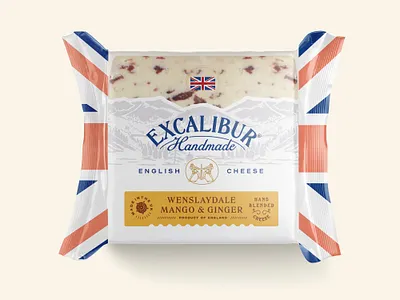 Excalibur Handmade English Cheese agency art arthur artwork brand branding cheese concept design fresh fruit graphic design identity illustration label logo packaging rebrand union jack vector