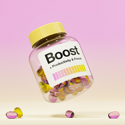 Boost Pills 3d 3d modeling blender drugstore focus health helvetica pills