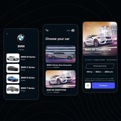 Car Store Mobile App in Dark Mode! app app concept app design booking booking app car car shop cars carservice design ios ios app design ui uiux ux