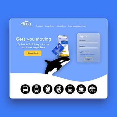 Orca Transit Card website bank card general assembly glass morphism orca card public transportation seattle ui ux design waves web design