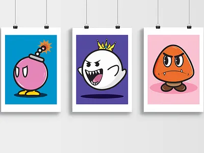 Super Mario Villains artwork design digital art fanart flat game design illustration inkblot king boo minimal nintendo rubberhose super mario vector