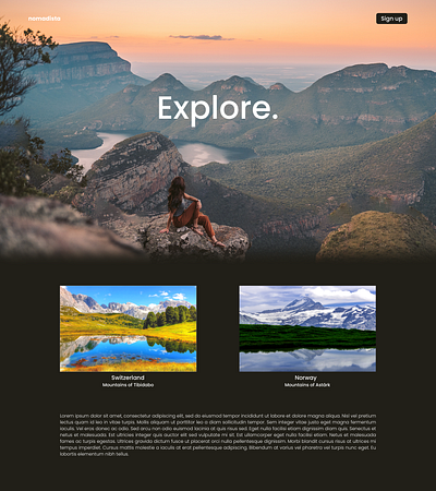 nomadista adventure ecommerce explore landing page ui mountains parallax poppins simple clean interface sketch web design