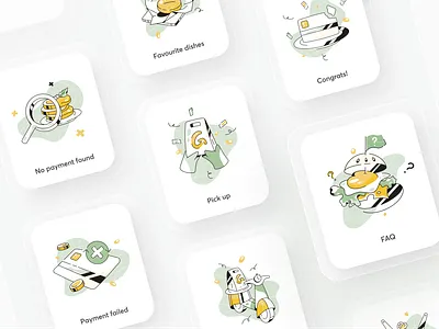 Illustrations for delivery app. Gibo app branding delivery design food graphic icons illustration mobile popup ui userfriendly ux vector