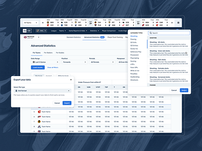 Advanced stats 2.0 dashboard dashboard ui hockey modal nhl report sports sportsdesign stats uiux