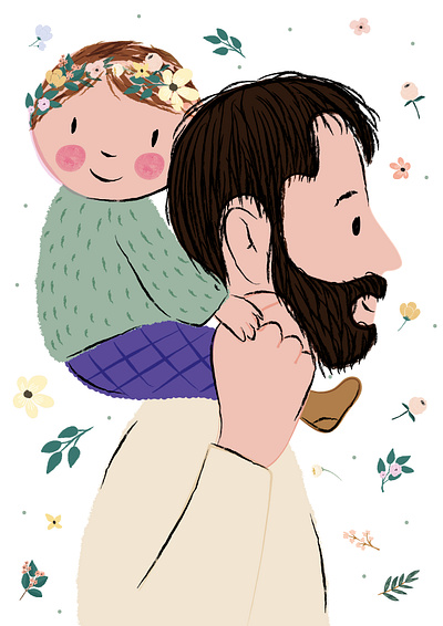 father and daughter daughter design fathers flowers illustration vector