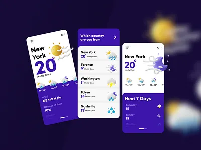 Daily weather App 3d app cloudy design illustration ios rain screen summer sun ui design ux weather weather app