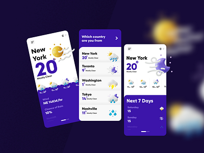 Daily weather App 3d app cloudy design illustration ios rain screen summer sun ui design ux weather weather app