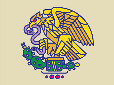Mexico City animals attack aztec bird cactus digital illustration eagle eat illustration mexico monoline plant serpent snake symbol thick lines wings