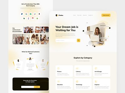 Findou - Job Finder Landing Page bussines card clean clean design clean ui design job finder job finder landing page landing page ui ui design ui yellow uidesign uiux web design webdesign website websites