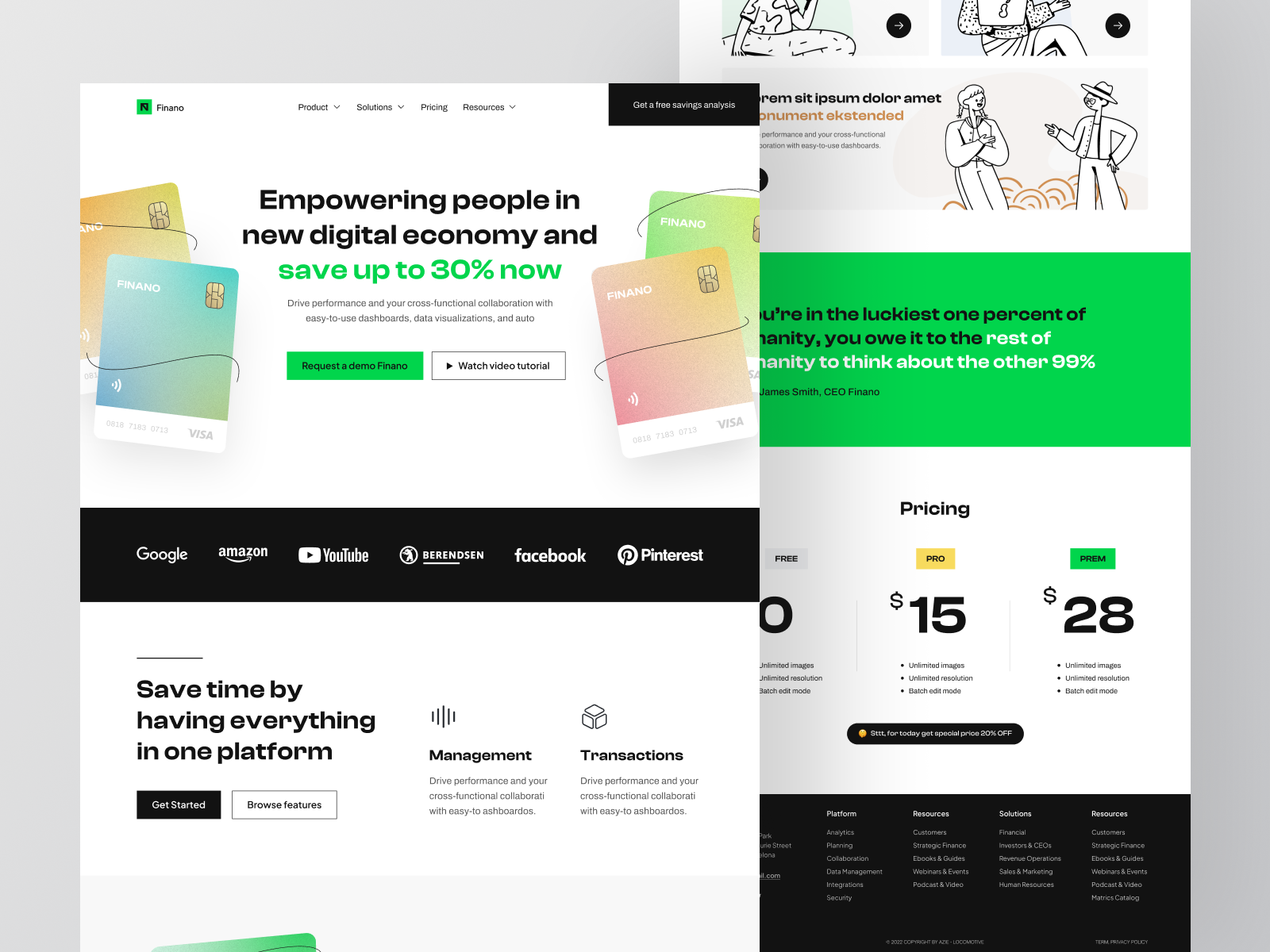 Finano - Finance Website Landing Page bank banking card clean credit card earnings finance finance app financial fintech money money management pricing product product design transactions ui ux web design website