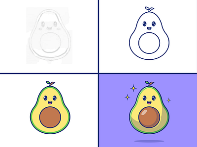 #CatalystTutorial Avocado🥑 avocado body character cute face food fresh fruit green healthy icon illustration juice line logo salad sketch slice step by step tutorial