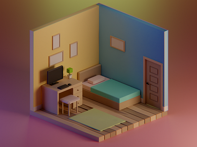 Simple Room 2d 3d 3d art 3d artist 3d illustration 3d illustrator 3d modeling bedroom blender color cute diorama illustraion isometric isometric design lowpoly modern room