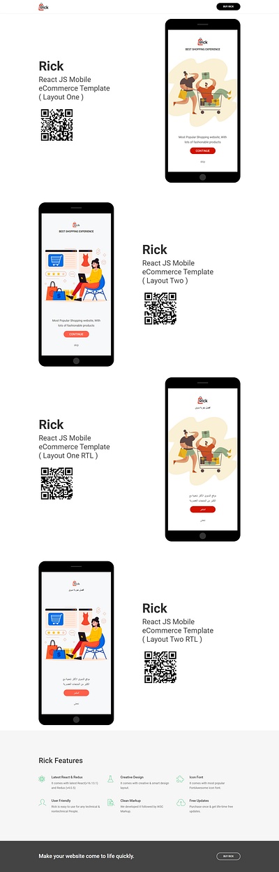 Rick React JS Mobile eCommerce Template clean minimal template mobile design mobile ecommerce react mobile template mobile website modern react ecommerce react js template