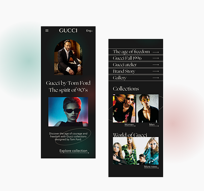 Gucci by Tom Ford app concept design fashion interface landing redesign store trend typography ui uidesign uiux vintage web web design website