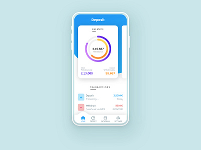 Minimal app — savings account / personal finance account app balance bottom menu concept currency dashboad donut chart doughnut chart finance illustraion ledger menubar minimal navigation bar personal finance savings ui ux wallet app