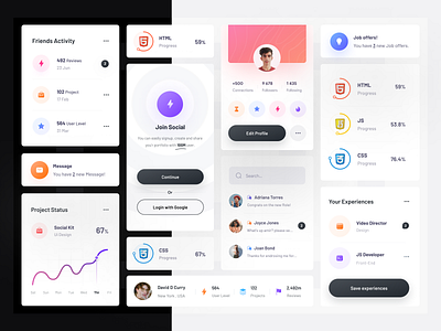 Social Component Design activity app application chart component design micro component minimal mobile personal profile social ui website