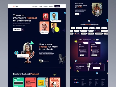 Podx - Podcast Landing page audio celeb interview conversation deep talk guest homepage interview landing page live mockup podcast podcasting radio saas website spotify saas streaming talk show web design website website design