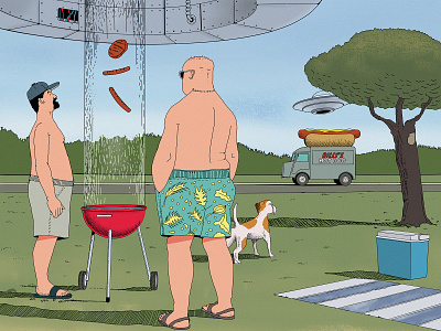 Mars Attack barbecue cartoon characters comic comic art dog drawing grill hand drawn hotdog illustration illustrators mars painting park sausage scifi ufos