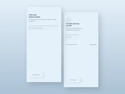 login and OTP screen in light theme app awesome clean cool design elegant login login screen minimal neomorphic neomorphism number page phone screen start typography ui ux