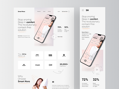 Smart Nora - Website Landing Page Design Full ehr emr medecine medical medical app medical care medicine patient patient app patients rondesign sleep sleep app tracker tracking tracking app web design webdesign website design