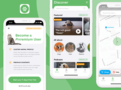 Pet App Concept cat designflows dog flat design map mobile app mobile ui pets ui design ux design