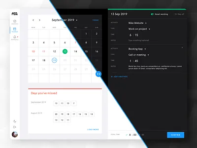 Timesheet dark theme dashboard desktop app light theme minimal timesheet ui design ux design