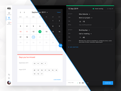 Timesheet dark theme dashboard desktop app light theme minimal timesheet ui design ux design