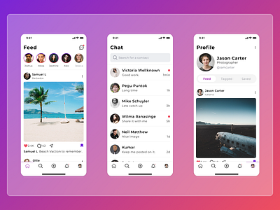 Social Media app app ui challenge chat chatting comment daily ui dailyui design facebook image instagram like profile save share social media social network ui ux