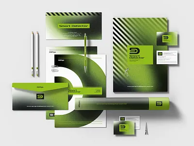 Branding Smart Detector branding card design detector graphic green identity logo mockup papelaria paper smart stationery