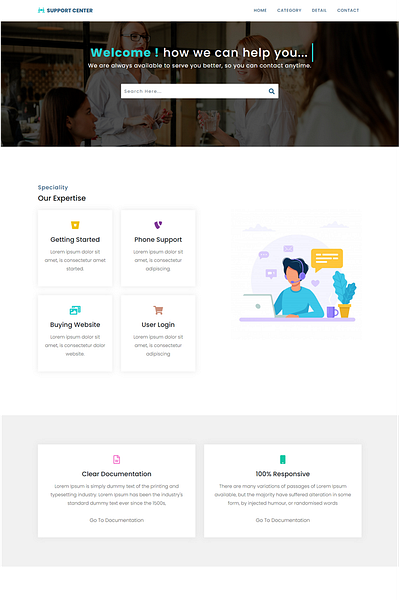 Support Center - Knowledge Base HTML bootstrap html template web design website