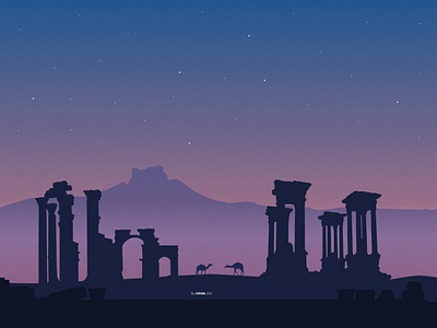 The last sunset in Palmyra art desert design flat gradient graphic illustration landmarks syria vector