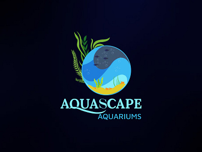 aquascape aqurium logo abstract app aquarium logo aquascape logo branding fish logo flat logo design minimal sea grass sea life illustration typogaphy underwater illustration water logo