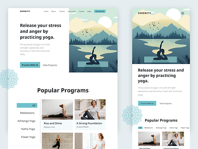 Serenity Yoga Langing Page iPad and Mobile version design exercise landing page landing page design landingpage meditation minimal ui ui design user experience user interface ux ux case study uxdesign web design website website design workout