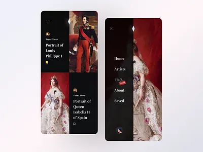 Portrait Gallery App Concept art gallery artist black culture dark fashion history louis philippe minimal mobile app mobile design museum museum of art painting portrait sidebar typogaphy ui ux
