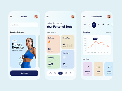 Fitness & Workout App app coach creative design exercise fitness flat health minimal mobile sport training typography ui ux wellnes workout