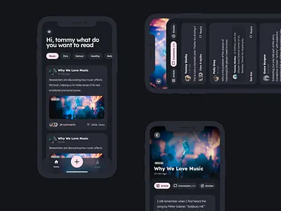 Read articles App app application dark mode dark ui dribbble ui uidesign uiux ux