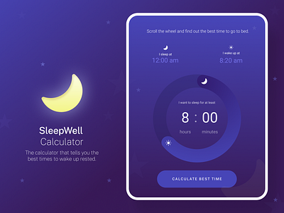 DailyUI004 Calculator -SleepWell app design calculator app dailyuichallenge