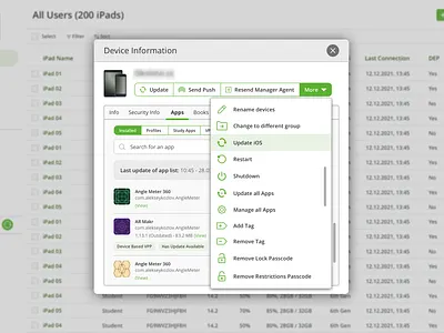 Device Management Application admin panel device management device manager devices ipad iphone modal window