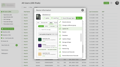 Device Management Application admin panel device management device manager devices ipad iphone modal window