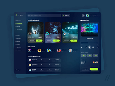 NFT Music Marketplace animation auction collection crypto currency dashboard design interface landing landing page marketplace motion music nft nft marketplace ui uiux ux web web interaction