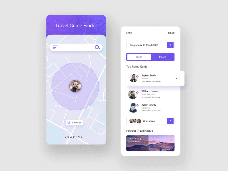 Travel Guide Finder branding design freelance designer illustration interface panda travel ui uiux webdesign