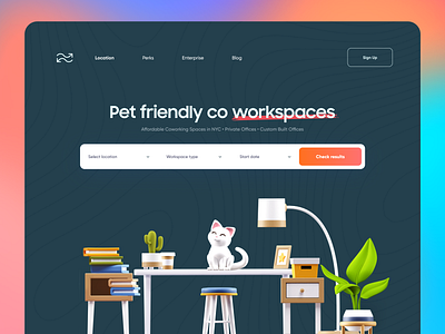 Find Office / Work space Landing page 3d app design book creative design illustration landing landing page layout modern pets product design search typeface typography ui ux web design webdesign website