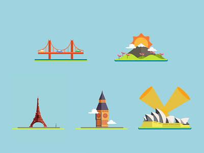 Landmarks Illustration big ben eiffel tower illustration landmarks mount fuji san francisco bridge sydney opera house vector vector illustration