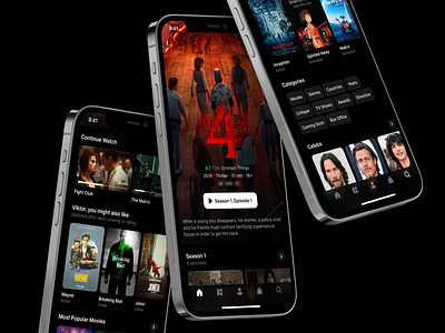 Movie Streaming App app cinema cinema app clear dark design film minimal mobile movie movie app netflix product streaming tv series tv shows ui ux watch watch movie