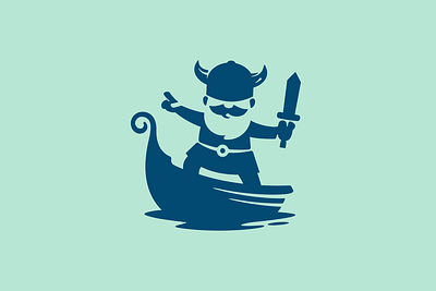 The Brave Viking adobe illustrator boat branding character flat illustration logo maritime mascot minimal modern negative space sword travel vector viking water young