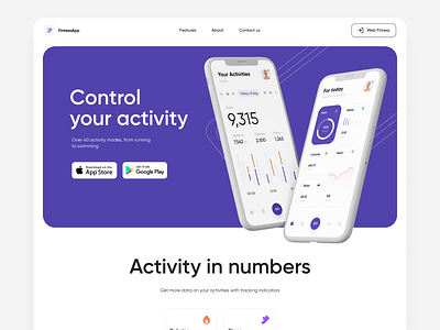 Activity Tracker App - Landing Page activity app design diary fintess ios landing landing page landingpage mobile app mvp presentation product product design ronas it tracker ui ux web design website website design