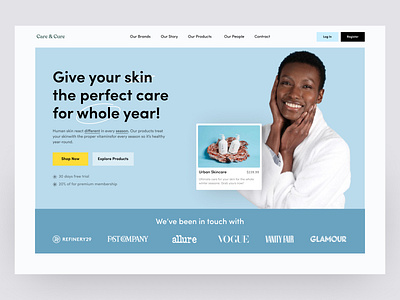 Cure & Care | Beauty product web UI exploration 2021 beauty beauty product clean ui clear color cool header hero landing page minimal online product shop trendy design typography ui website women